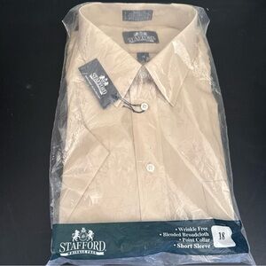 Stafford Men's Dress Shirt Khaki Short Sleeve Point Collar 18